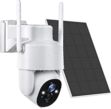 Solar Security Camera Wireless Outdoor, Pan-Tilt 2K Outdoor Camera Wireless, 3MP Color Night Vision, 2-Way Talk, Motion Detection, Spotlight/Siren, IP65, Cloud/SD WiFi 360° PTZ Battery Powered Camera