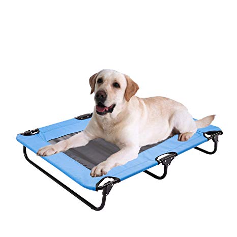 Walsport Elevated Dog Bed Cool Cot with Steel Frame Foldable Rest Bed for Pets with Non-Skid Rubber Feet Blue