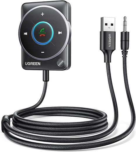 UGREEN Latest Bluetooth 5.4 Aux Car Adapter, [Enhanced Connection & Noise Cancellation], Bluetooth Aux Receiver with Nylon Braided Cable, Plug-and-Play for Car Music/Hands-Free Calls/Stereo Audio