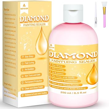 WEYSTOM Diamond Painting Sealer - 250ML with Silicone Brush and Bristle Brush, Permanent Glossy Finish for 5D Diamond Paintings and Crafts(8.5 fl.oz)