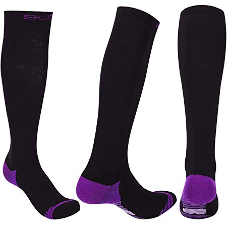 Graduated Compression Socks for Men Women (20-30 mmHg) Best Athletic Fit for Nurses, Travel, Running, Maternity Pregnancy, Varicose Veins, Medical, Blood Circulation, Leg Recovery (Purple, L)