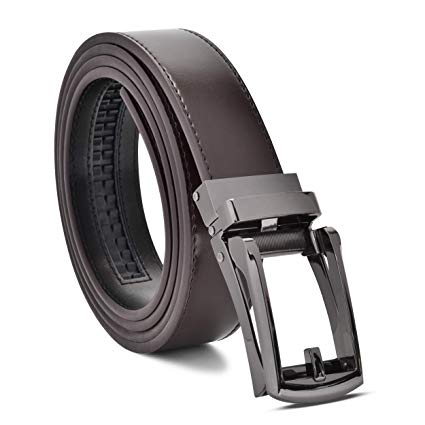 Men’s Genuine Leather Ratchet Dress Belt Custom Fit, Automatic Buckle, No Hole