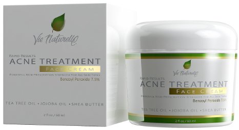 Acne Treatment Cream - Topical Anti Acne Medication - Witch Hazel, Tea Tree Leaf, Jojoba Oil, Almond Oil, Shea Butter With Benzoyl Peroxide 7.5% - 2 oz/60ml