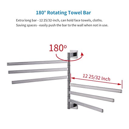 KES Bath Towel Holder Swing Hand Towel Rack SUS 304 Stainless Steel Bathroom Swivel Towel Bar 6-Bar Folding Hanger Holder RUSTPROOF Wall Mount Brushed Finish, BTH203S6-2