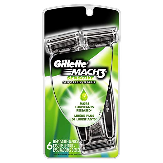 Gillette Mach3 Sensitive Men's Disposable Razor, 6 Count - Packaging May Vary