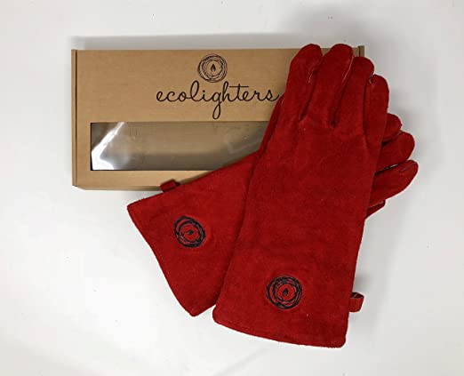Premium 100% Leather Gloves Lined Welders Gauntlets Logs Fireplaces Gloves Heat Resistant & Flame Retardant,Supple Lined Leather- BBQ Gloves Welding - 1 Pair in Gift Box (Red)