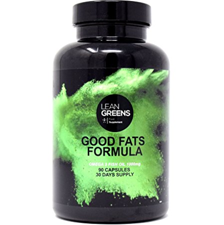 Omega 3 Fish Oil - Good Fats Formula by Lean Greens awesome for Strong, Healthy Hair, Skin and Nails. 2250mg of DHA and EPA. 90 easy swallow capsules