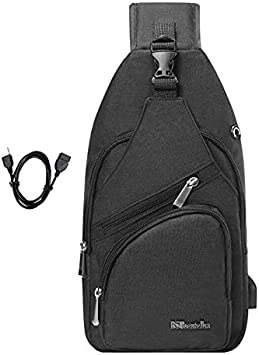 BSTcentelha Sling Shoulder Crossbody Chest Bag with USB Charging Port(Black)