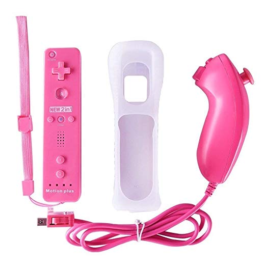 Wii Remote Controller, STOGA Wii Controller and Nunchuck Built in 2 in 1 Motion Plus Remote Control and Nunchuckcon Silicon Case for Nintendo Wii Case in Pink