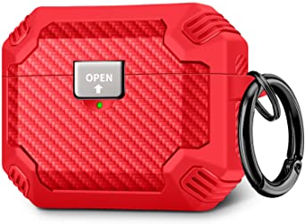 Maxjoy Compatible with AirPods pro Case, Secure Lock Clip Full Body Rugged Hard Shell Protective Case Cover with Keychain for AirPod pro Case Generation Case,Red