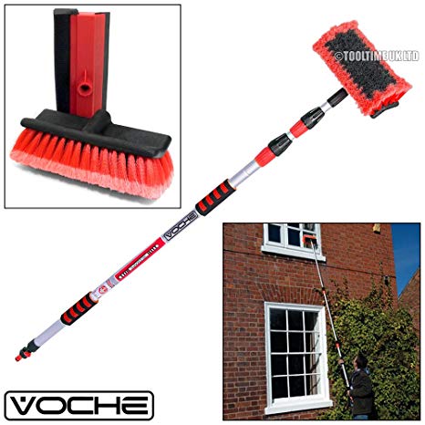 Voche® 3 Metre Triple Section Telescopic Extending Water Fed Wash Brush with Squeegee