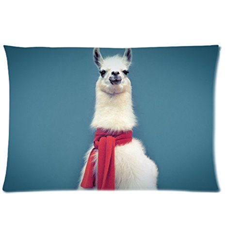 1 X Hipster Llama Lama Pillowcase - Pillowcase with Zipper, Pillow Protector Cover Cases - Standard Size 20x30 inches, One-sided Print