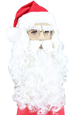 Topcosplay Christmas Santa Wig Beard Set Santa Suit Costumes Adult