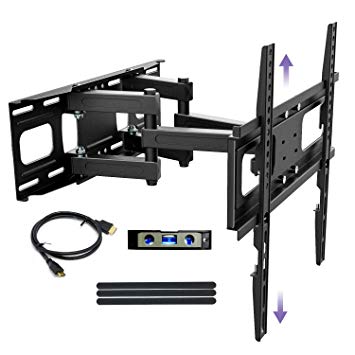 JUSTSTONE Full Motion TV Wall Mount Bracket for 32-60 Inch Flat Curved Panel Screen with Dual Swivel Articulating Arms Tilt Rotation,3.94’’ Vertical Adjustment and Max VESA 400x400mm 88lbs Loading