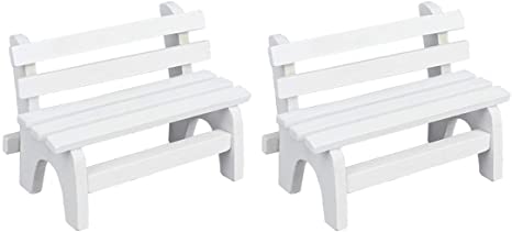 Dedoot Miniature Bench Ornament, Pack of 2 Dollhouse Mini Park Bench Wooden Miniature Furniture Bench Chair for DIY Craft Home Fairy Dollhouse Garden Decoration - Whit