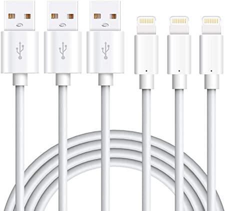 Marchpower Charger Cable Charging Cables USB Charger Cord 3PACK 6FT Compatible with iPhone 12 11 Pro Max SE(2020) Xs XR X 8 7 7 Plus 6s 6s 6 6 Plus 5 5S 5C SE iPad iPod (White) 6ft