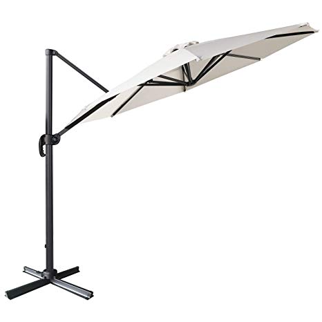 ABCCANOPY Offset Cantilever Umbrella 10 FT Outdoor Patio Hanging Umbrella Roma Umbrella UV50  360 Degree Rotation with Cross Base for Patio, Deck, Pool and Backyard (Light Beige)