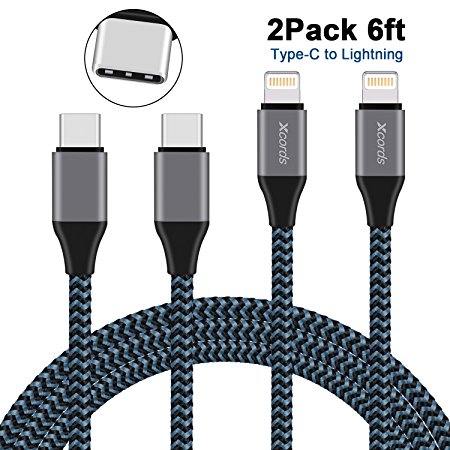 USB Type C to lightning Cable, iPhone Charger Xcords 2Pack 6FT Nylon Braided Type C to Lightning Fast Charging & Sync Cord for iPhone X 8 8 Plus, 7 7 Plus 6 6s Plus SE 5, iPad Pro Air Mini (Blue)