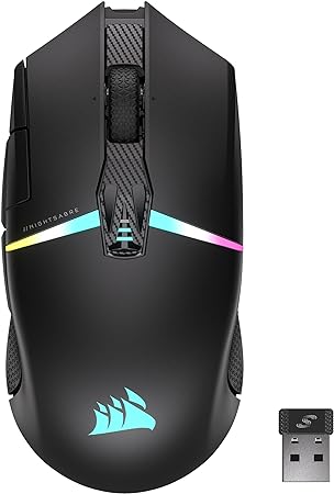 Corsair NIGHTSABRE RGB Wireless Gaming Mouse for FPS, MOBA - 26,000 DPI - 11 Programmable Buttons - Up to 100hrs Battery - iCUE Compatible - Black