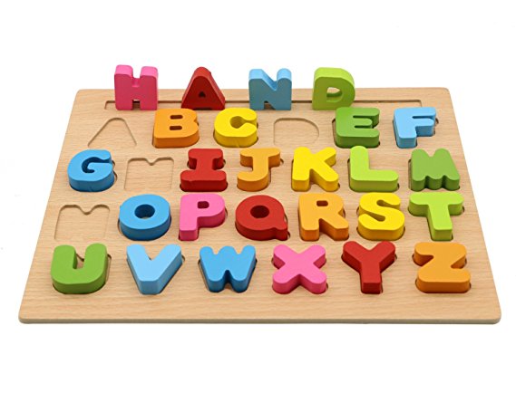 MoTrent Wooden Alphabet Puzzle Learning Board Toy for Kids