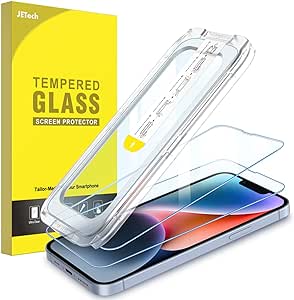 JETech One Touch Install Screen Protector for iPhone 14 6.1-Inch, Full Coverage Tempered Glass Film, Auto Alignment Tool Kit, HD Clear, 2-Pack