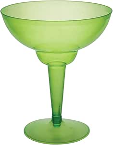 Party Essentials Two-Piece Disposable Plastic 12-Ounce Margarita Glasses/Cocktail Cups, Neon Green, 20-Count