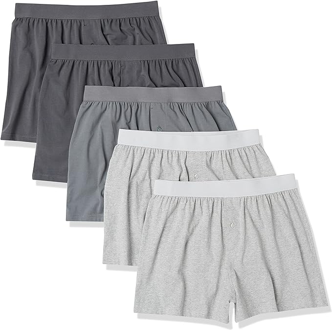 Amazon Essentials Men's Cotton Jersey Boxer Short (Available in Big & Tall), Pack of 5