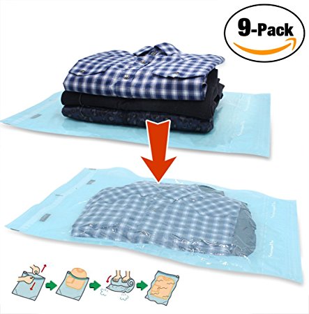 StoragePro 9-Pack Travel Space Saver Bags Roll Up Manual Rolling Compression No Vacuum Needed Shrink Bags for Luggage Packing & Home Closets
