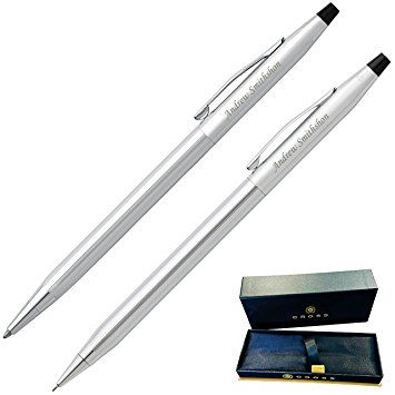 Dayspring Pens - Engraved / Personalized Cross Classic Century Pen & Pencil Gift Set - Lustrous Chrome. Custom Engraved Fast!