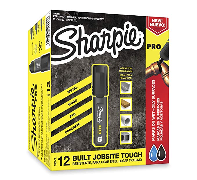 Sharpie Pro Permanent Marker, Medium, Chisel Tip, Black, 12-Count Marker (2018326)