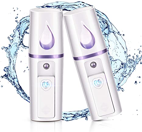 2 Pieces Nano Facial Mister Portable Mini Face Mist Steamer Handy Mist Sprayer with Mirror Design Moisturizing and Hydrating for Eyelash Extension (White)