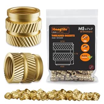 Heat-Set Threaded Inserts, M5 Heat Set Insert for 3D Printing Components and Plastic Parts - Brass Metric Knurled Nuts (50 Pieces)