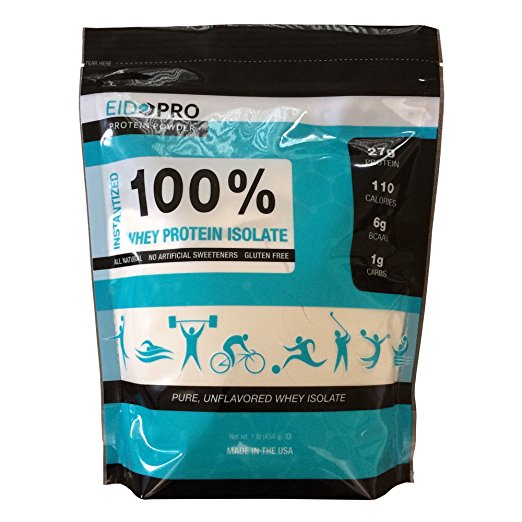 EIDOPRO Protein Powder, 100% Pure Whey *ISOLATE* (Superior to Whey Concentrate), Unflavored, Unsweetened, Low Carb, 27g Protein Per Serving - 1 lb bag
