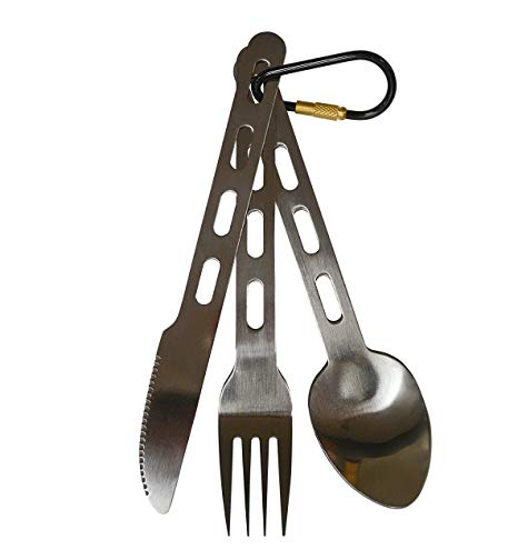 UST KLIPP Utensil Set with Sturdy, Stainless Steel Construction and Carabiner Connector for Hiking, Camping, Backpacking, Travel and Outdoor Survival