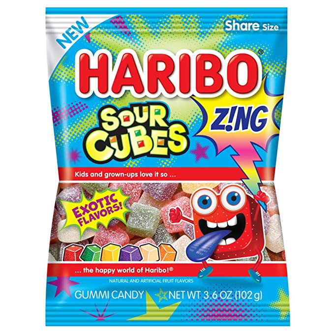 Haribo Gummi Candy, Z!NG Sour Cubes, 3.6 Ounce (Pack of 12)