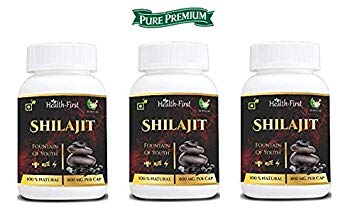 Health first Shilajit Extracts 800 Mg 180 Capsules 100% Natural & Pure Testosterone and muscle booster (Pack Of 3) (180)