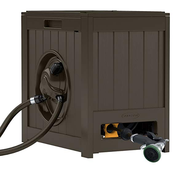 Suncast Aquawinder 125' Garden Hose Reel - Lightweight Portable Hands - Free Water Powered Retractable Hose Reel - Brown