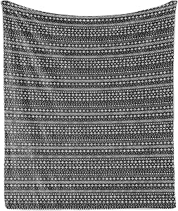 Ambesonne Mudcloth Throw Blanket, Chevron Ornamental Aztec Style Vintage Bohemian Art, Flannel Fleece Accent Piece Soft Couch Cover for Adults, 50" x 60", White and Black