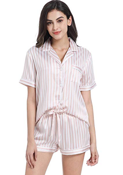 Serenedelicacy Women's Silky Satin Pajamas Short Sleeve PJ Set