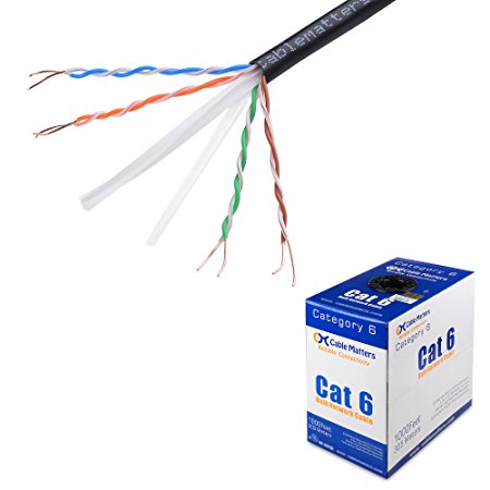 Cable Matters Riser Rated (CMR) Cat6 Bulk Ethernet Cable in Black 1000 Feet