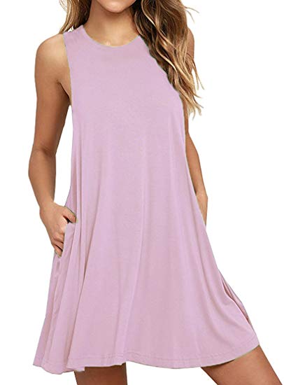 WEACZZY Women Summer Sleeveless Pockets Casual Swing T Shirt Dresses Beach Cover up Plain Pleated Tank Dress