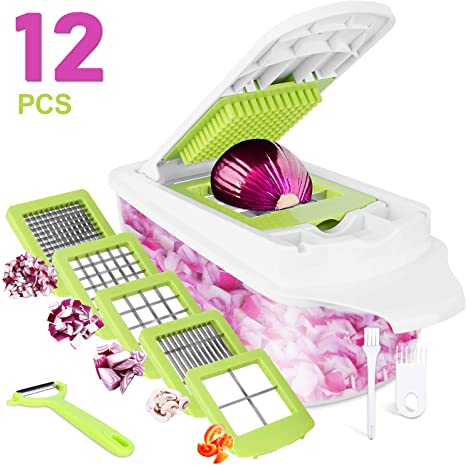 Sedhoom Vegetable Cutter 12 Pieces Fruit Cutter Vegetable Choppers Onion Chopper Food Chopper Veg Chopper Dicer with Container