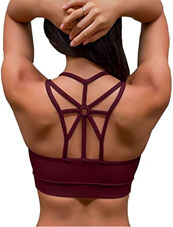 YIANNA Women's Padded Sports Bra Cross Back Medium Support Workout Running Yoga Bra