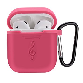 ENSUN Airpods Case Protective Cover Skin Headphone Accessories Silicone with Anti-lost Key Chain(Rose Red)