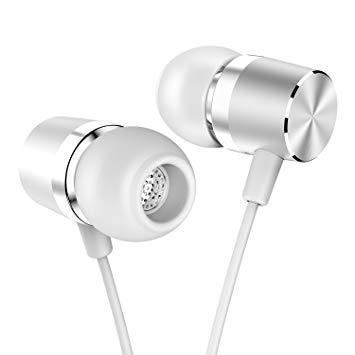 JUNWER in Ear Headphones Earbud with Line-in Microphone Heavy Bass Dynamic Driver Earphones with Non Tangle Fabric Braid for Running Gym Android Phones Music Player