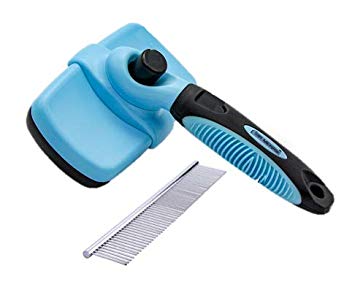 #1 DOG BRUSH Self Cleaning Slicker Brush with FREE Steel Grooming Comb by Sir Merrik