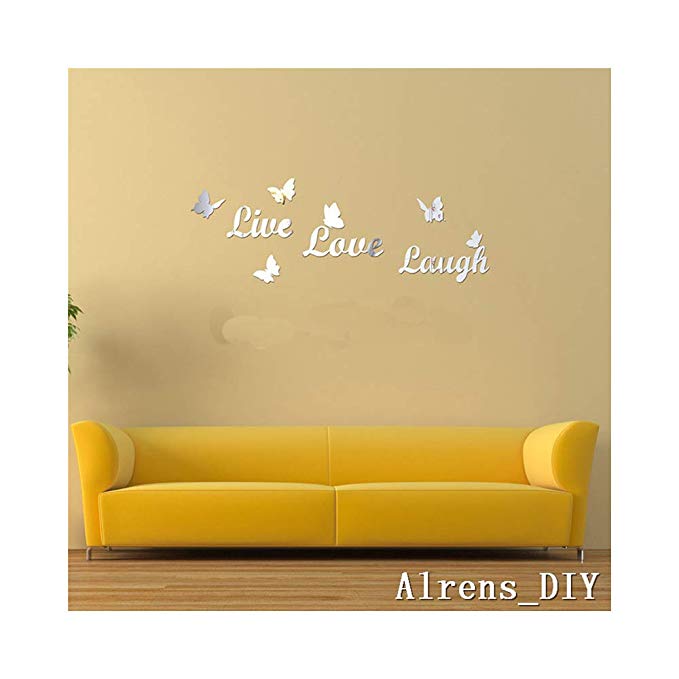 Alrens_DIY(TM) Live Love Laugh Butteryfly DIY Acrylic Removable Decorative Mirror Surface Crystal Wall Stickers 3D Home Decal Room Murals Wall Paper Decor Gift