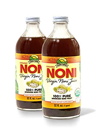 Virgin Noni Juice - 100% Pure Organic Hawaiian Noni Juice - 2 Pack of 32oz Glass Bottles