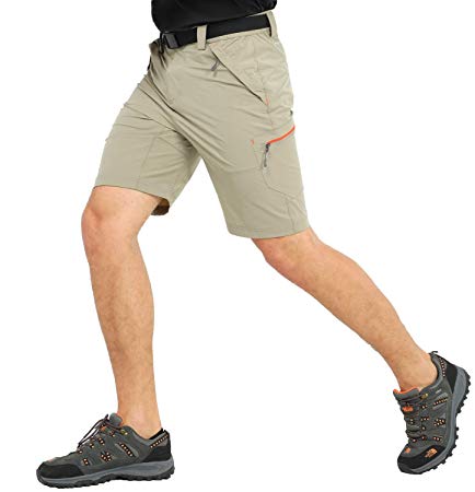 MIER Men's Quick Dry Nylon Cargo Shorts Lightweight Hiking Shorts with Zipper Pockets, Partial Elastic Waist, Water Resistant