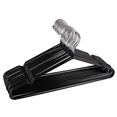 Kabudar Metal Hangers Non-slip Suit Coat Hangers Chrome and Black Friction, Metal Clothes Hanger with Rubber Coating, 16 Inches Wide, Set of 20
